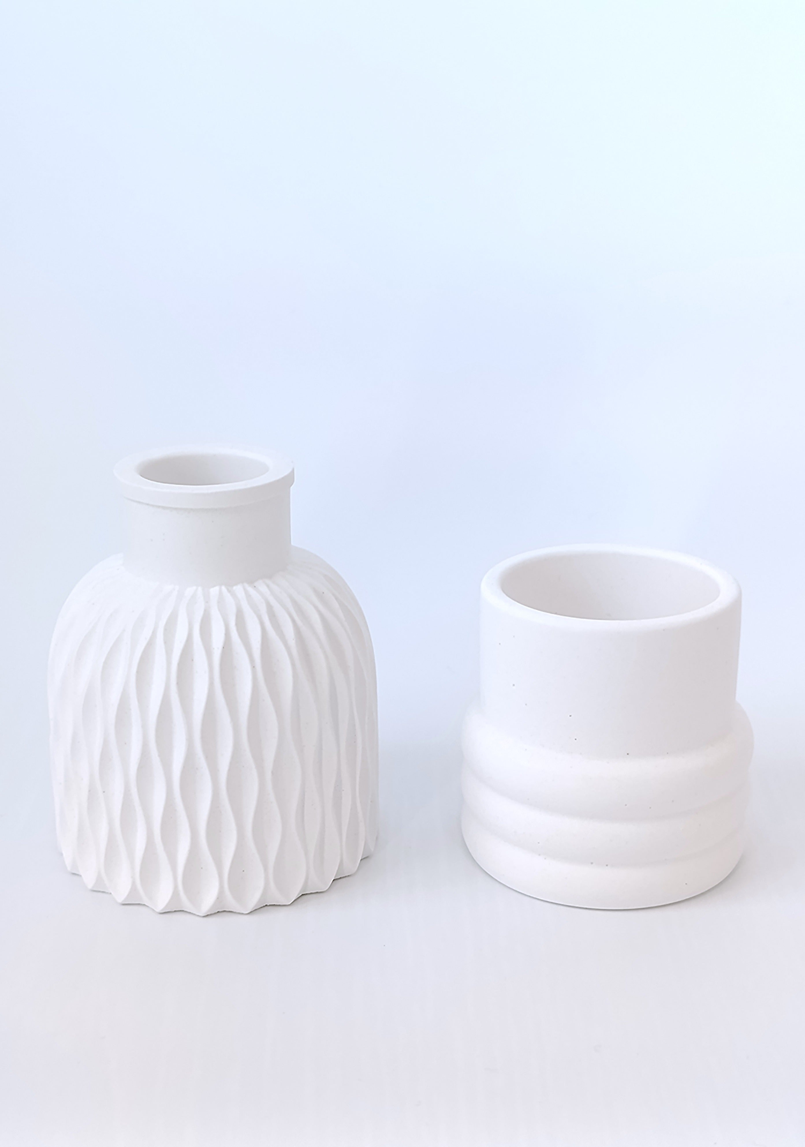 Minimal Taş Tozu Dekoratif Vazo Seti | Beyaz Modern İkili DKR0014