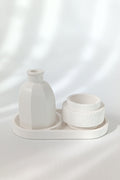Minimal Taş Tozu Vazo ve Mumluk Seti Tepsili – Tealight Uyumlu Dekoratif 3’lü Set DKR0023
